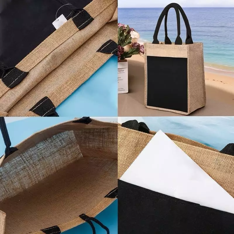 sac en jute noir grand modèle personnalisé